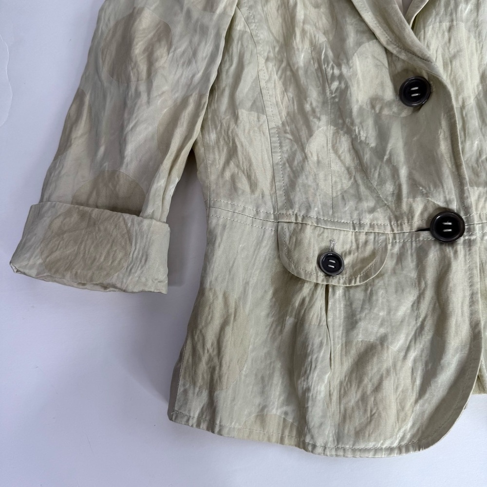 ALEXANDER 6 Celery Green Abstract Print Crinkle Safari Blazer Jacket Size 6 - Picture 12 of 15